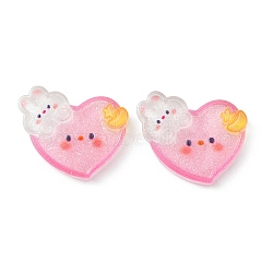 Translucent Resin Cabochons, Glitter Heart with Rabbit, Pearl Pink, 26x27.5x5.5mm(X-CRES-O006-12)