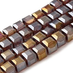 Electroplate Glass Beads Strands, AB Color Plated, Faceted, Cube, Purple, 7~8x7~8x7~8mm, Hole: 1mm(EGLA-D018-8x8mm-81)
