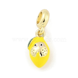 Brass Enamel Fruit European Dangle Charms, Large Hole Pendants, Real 18K Gold Plated, Lemon, 26.5mm, Hole: 5mm(KK-Z090-08G-01)