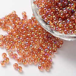 Eco-Friendly Transparent Acrylic Beads, Round, AB Color, FireBrick, 8mm, Hole: 1.5mm, about 2000pcs/500g(PL734-10)