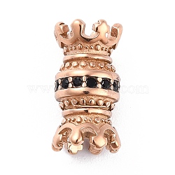 Ion Plating(IP) 304 Stainless Steel Bead Caps, with Jet Rhinestone, Double Crown, Rose Gold, 16x9mm, Hole: 3mm(STAS-I190-26RG)
