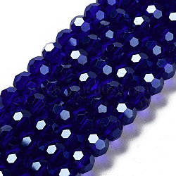 Electroplate Transparent Glass Beads Strands, Faceted, Round, Pearl Luster Plated, Medium Blue, 10mm, Hole: 1.2mm, about 65~69pcs/strand, 23.03~24.49 inch(58.5~62.2cm)(EGLA-A035-T10mm-A06)