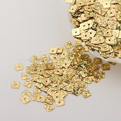 Ornament Accessories Plastic Paillette/Sequins Beads, Square, Gold, 5x5x0.1mm, Hole: 1.4mm(PVC-E001-08-LS01)