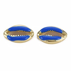 Alloy Enamel Beads, Cowrie Shell Shape, Light Gold, Blue, 16.5x10x4.5mm, Hole: 1.2mm(PALLOY-T065-25G)