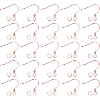 200Pcs 304 Stainless Steel Earring Hooks, with Horizontal Loops and 200Pcs Jump Rings, Rose Gold, 17x18x2.4mm, Hole: 1.8mm, 21 Gauge, Pin: 0.7mm