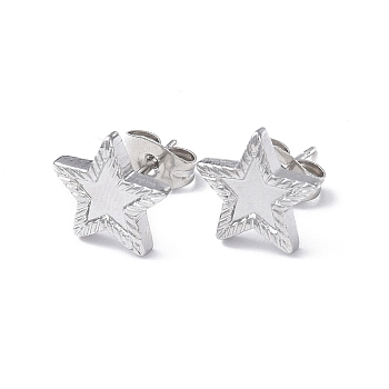 304 Stainless Steel Stud Earring for Women, Star, Stainless Steel Color, 10.4x11mm, Pin: 0.8mm