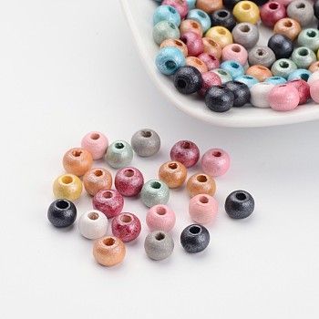 Round Natural Wood Beads, Dyed, Lead Free, Mixed Color, 5~6x4~5mm, Hole: 2~3mm, about 7500pcs/500g