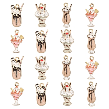 20Pcs 4 Styles Alloy Pendants, with Enamel, Light Gold, Ice-cream, Mixed Color, 21~23x9~13x1~1.3mm, Hole: 1.8mm, 5pcs/style
