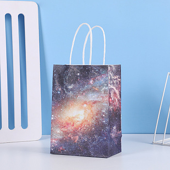Starry Sky Pattern Kraft Paper Bags, with Hemp Rope, Gift Bags, Shopping Bags, Rectangle, Star Pattern, 15x8x21cm