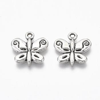 Tibetan Style Butterfly Pendant, with Words Created for You, Cadmium Free & Lead Free, Antique Silver, 13.5mm long, 13.5mm wide, 2mm thick hole: 2mm