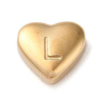 201 Stainless Steel Beads, Golden, Heart, Letter L, 7x8x3.5mm, Hole: 1.5mm