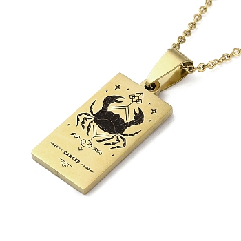 304 Stainless Steel Black Enamel Rectangle with Constellation Pendant Necklaces, Golden, Cancer, 15.75~17.72 inch(40~45cm)