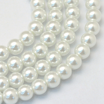 Baking Painted Pearlized Glass Pearl Round Bead Strands, White, 8~9mm, Hole: 1mm, about 100~105pcs/strand, 31.4 inch