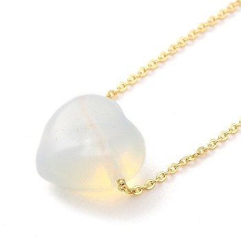 Opalite Heart Pendant Necklace with Golden Alloy Cable Chains, 23.82 inch(60.5cm)