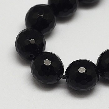 Faceted Round Grade A Black Stone Beads Strands, Dyed, Black Stone, 6mm, Hole: 1mm, about 62pcs/strands, 15.3 inch