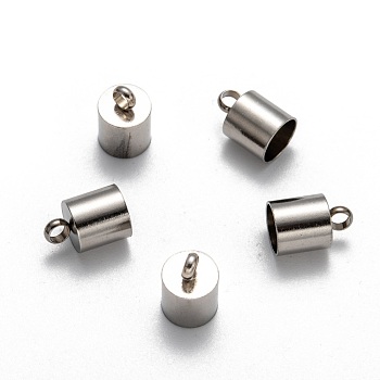 Smooth Surface 201 Stainless Steel Cord Ends, End Caps, Stainless Steel Color, 12x8mm, Hole: 2.5mm, 7mm Inner Diameter