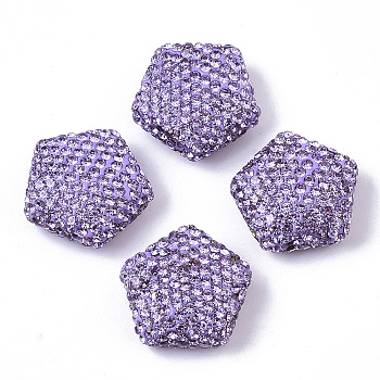 Handmade Polymer Clay Rhinestone Beads, Pentagon, Violet, PP14(2.0~2.1mm), 18.5~19.5x19~20x8~9mm, Hole: 1.6mm