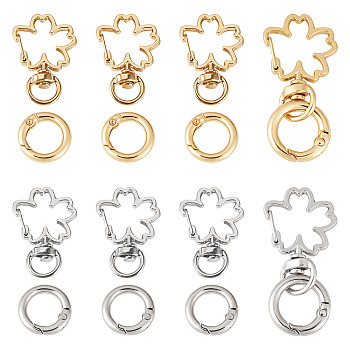 10Pcs 2 Colors Flower Alloy Swivel Snap Hook Clasps & 10Pcs 2 Colors Alloy Spring Gate Rings Findings Kits, Platinum & Light Gold, 36.5x22.5x5.5~6mm, Hole: 5x9mm, 5pcs/color