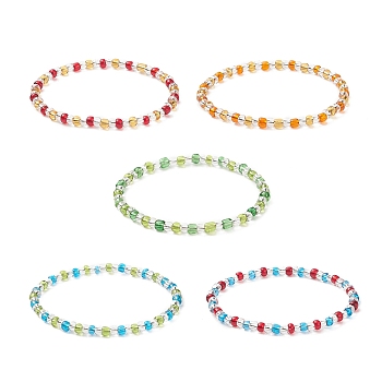 Glass Seed Beads Beaded Bracelets, Colorful Stretch Bracelets for Woman, Mixed Color, Inner Diameter: 2 inch(5.2cm), 4mm