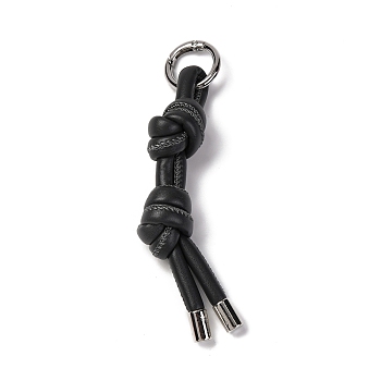 Imitation Leather Keychain, with Platinum Alloy Finding, for Bag Car Pendant Decoration, Black, 12cm