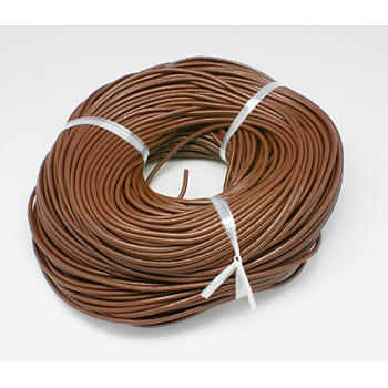 Cowhide Leather Cord, Leather Jewelry Cord, Dyed, Saddle Brown, Size: about 2mm in diameter