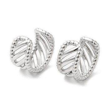 Rack Plating Brass Hollow Cuff Earrings for Women, Long-Lasting Plated, Lead Free & Cadmium Free, Platinum, 13.5x15x8mm