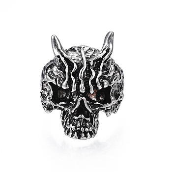 Gothic Punk Skull Alloy Open Cuff Ring for Men Women, Cadmium Free & Lead Free, Antique Silver, US Size 9 1/2(19.3mm)