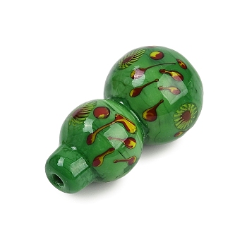 Handmade Lampwork Beads, Gourd, Green, 39.5~40x21~22mm, Hole: 1.6~3mm