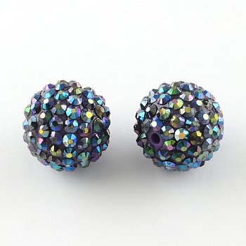 AB-Color Resin Rhinestone Beads, with Acrylic Round Beads Inside, for Bubblegum Jewelry, Dark Violet, 12x10mm, Hole: 2~2.5mm