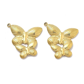 Ion Plating(IP) 304 Stainless Steel Pendants, Butterfly Charm, Real 18K Gold Plated, 26x26x2.5mm, Hole: 1.5mm