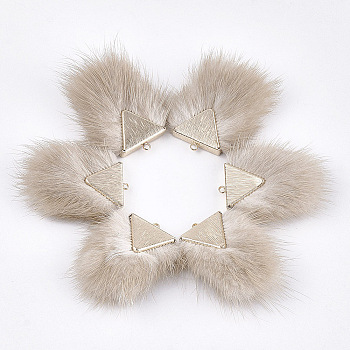Faux Mink Fur Tassel Pendant Decorations, with Brass Findings, Light Gold, Antique White, 40~42x20~30x5.5~7mm, Hole: 2mm