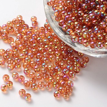 Eco-Friendly Transparent Acrylic Beads, Round, AB Color, FireBrick, 8mm, Hole: 1.5mm, about 2000pcs/500g