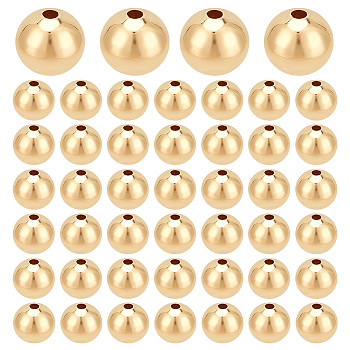 40Pcs Brass Beads, Round, Real 18K Gold Plated, 8mm, Hole: 2.5mm