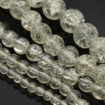 Mixed Crackle Glass Round Beads, Clear, 4~12mm, Hole: 1mm, about 66~200pcs/strand, 29.9 inch~31.5 inch