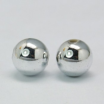 Plating Acrylic Beads, Round, Platinum Color, about 6mm in diameter, hole: 1mm