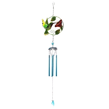 Bird Glass Wind Chime, Iron Art Pendant Decoration, with Tube, for Home Yard Balcony Outdoor, Green, 780x160mm