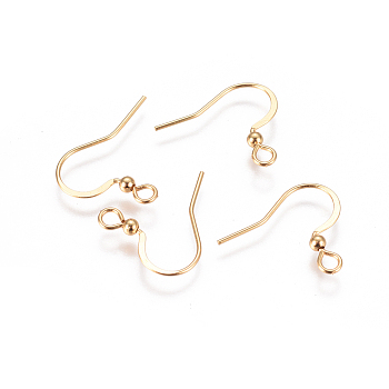 304 Stainless Steel Earring Hooks, Flat Earring Hooks, with Horizontal Loop, Real 18K Gold Plated, 16x16.5x2.5mm, Hole: 2mm, 22 Gauge, Pin: 0.6mm