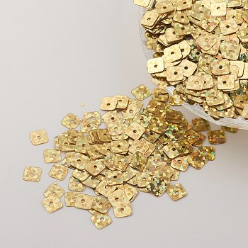 Ornament Accessories Plastic Paillette/Sequins Beads, Square, Gold, 5x5x0.1mm, Hole: 1.4mm