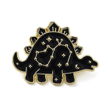 Dinosaur Enamel Pins, Light Gold Alloy Brooch for Backpack Clothes, Black, 22x30x1.5mm