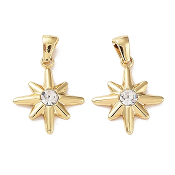 304 Stainless Steel Rinestone Pendants, Star Charms, Golden, 21.5x18x4mm, Hole: 6.5x3mm
