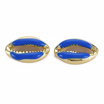 Alloy Enamel Beads, Cowrie Shell Shape, Light Gold, Blue, 16.5x10x4.5mm, Hole: 1.2mm