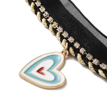 Polyester Lace Choker Necklaes, with Alloy Enamel Pendants, Heart, Heart, 12.80 inch(32.5cm)