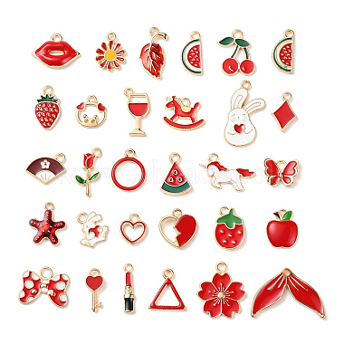 Light Gold Red Mixed Shapes Alloy+Enamel Pendants