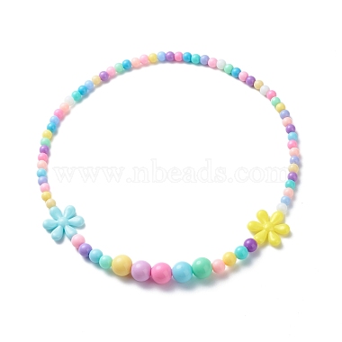 Flower Opaque Acrylic Stretch Kid Necklaces(NJEW-JN03973)-4