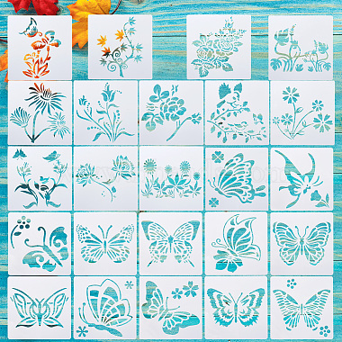 2set cuadrado con plantilla de dibujo de mascota con patrón floral y mariposa(DIY-CW0001-12)-2