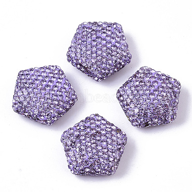 Mauve Polygon Polymer Clay+Glass Rhinestone Beads