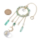 Natural Green Aventurine Chip Pendant Decorations with Brass Moon & Cable Chain & Electroplated Quartz Crystal Tassel(HJEW-JM01650-01)-3