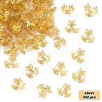 Plated Iron Fancy Bead Caps, 3-Petal Flower, Golden, 8.5~12x10~14x4~6mm, Hole: 1.2mm, 50g/set, about 500pcs(IFIN-YW0003-97G)