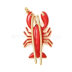Brass with Enamel Pendants, Lobster Charms, Rack Plating, Long-Lasting Plated, Lead Free & Cadmium Free, Real 18K Gold Plated, Red, 48x26x10mm, Hole: 3mm(KK-CBA2F11-10G-01)