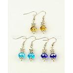 Trendy Glass Ball Dangle Earrings, with Tibetan Style Beads and Brass Earring Hooks, Mixed Color, 40mm(EJEW-JE00398)